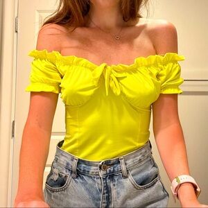 Neon Milkmaid Style Off the Shoulder Bodysuit